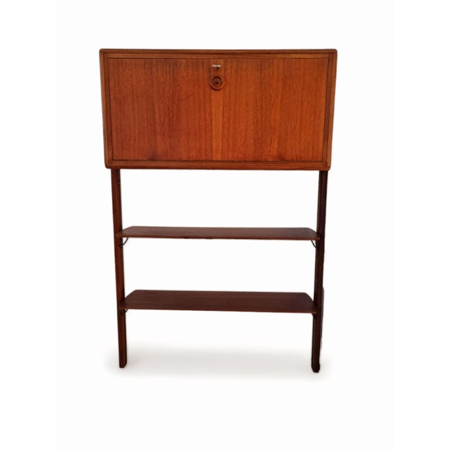 Wood Small Walnut and Brass Wall Unit with Desk Function by William Watting for Fristho For Sale - Image 7 of 14