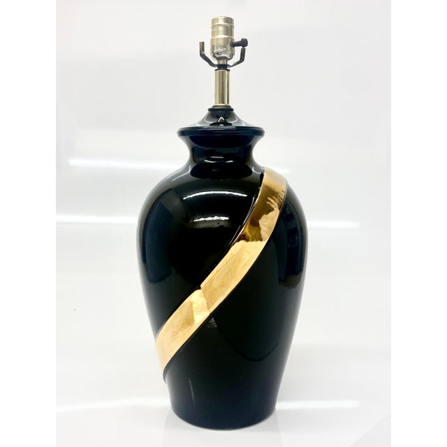 Relocation Super Sale! 1980s Black and Gold Sashed Ceramic Table Lamp For Sale - Image 10 of 10