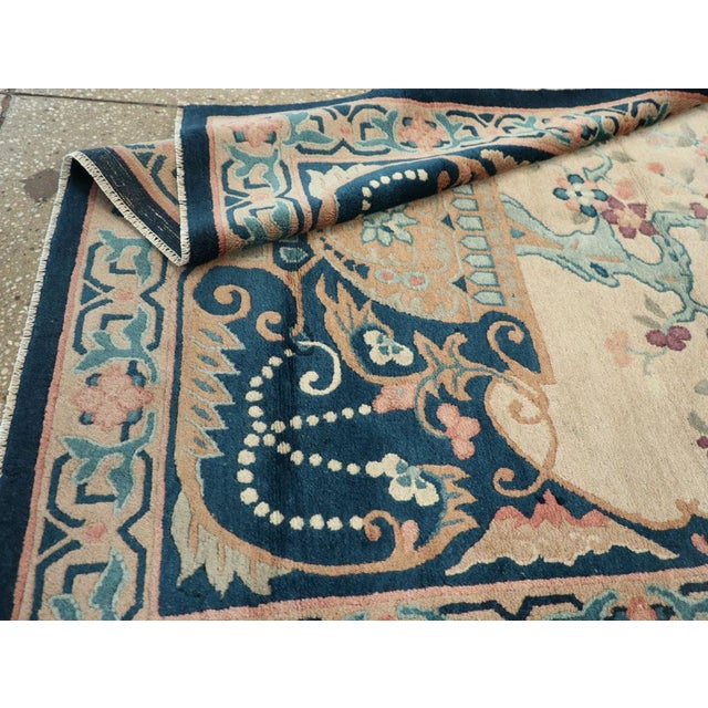 Navy Blue Galerie Shabab Collection Mid-20th Century Handmade Chinese Art Deco Accent Rug For Sale - Image 8 of 8