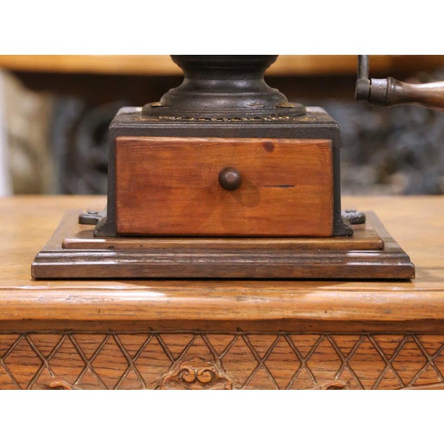 Wood French Cast Iron and Wood Coffee Grinder With Crank and Drawer, Dated 1901 For Sale - Image 7 of 16