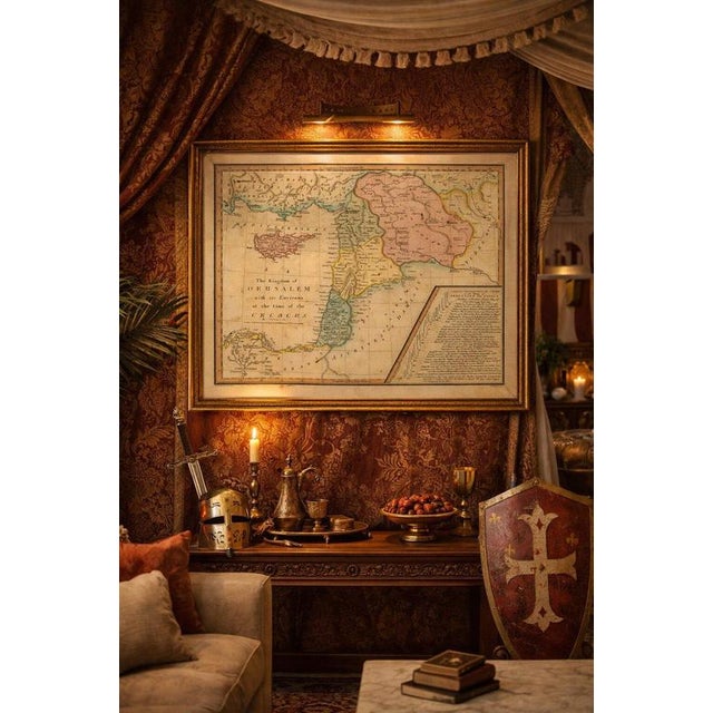 This finely engraved and delicately hand-colored map illustrates the kingdom of jerusalem and its surrounding regions...