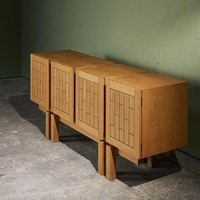 Brutalist Sideboard with Geometric Details in Oak, France For Sale - Image 4 of 17