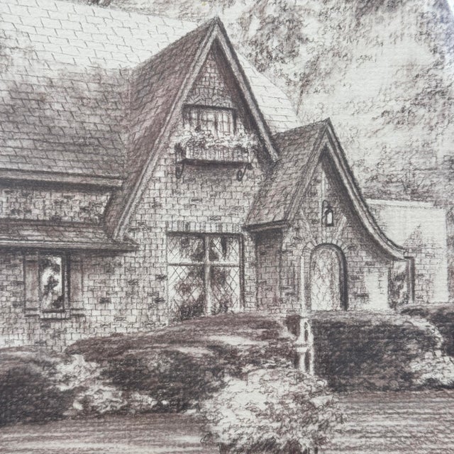 1980s Vintage Signed Pencil Drawing Storybook English Cottage Framed 1989 For Sale - Image 5 of 12
