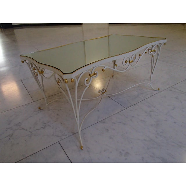 Small White Metal Coffee Table with Mirrored Top, 1930s For Sale - Image 4 of 8