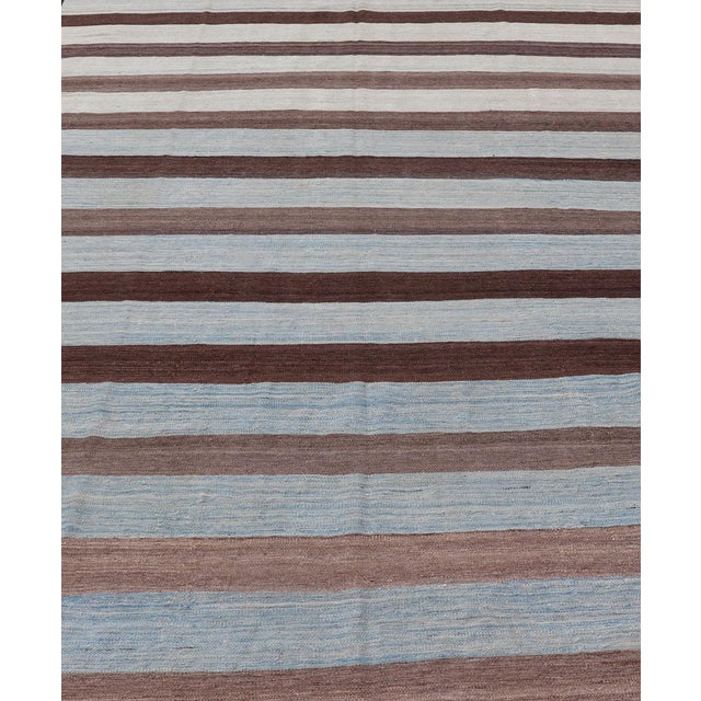 Modern Hand Woven Kilim Rug by Keivan Woven Arts, Striped Design, 8'6 X 12'6 For Sale In Atlanta - Image 6 of 13