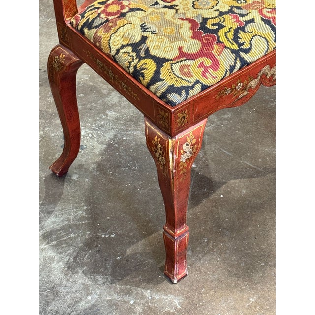 Wood Vintage Queen Anne Red Chinoiserie Chair For Sale - Image 7 of 7