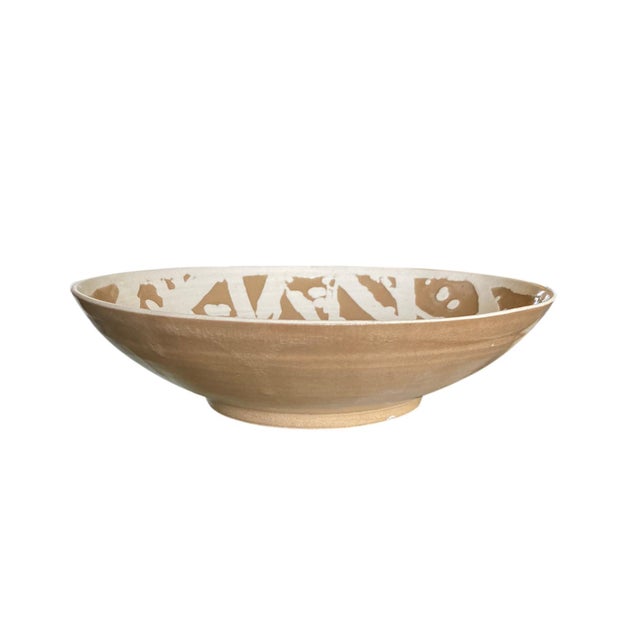 Ceramic 1980s Roy Hamilton for Steve Chase Studio Pottery White on Brown Hot Wax Resist Bowl For Sale - Image 7 of 11