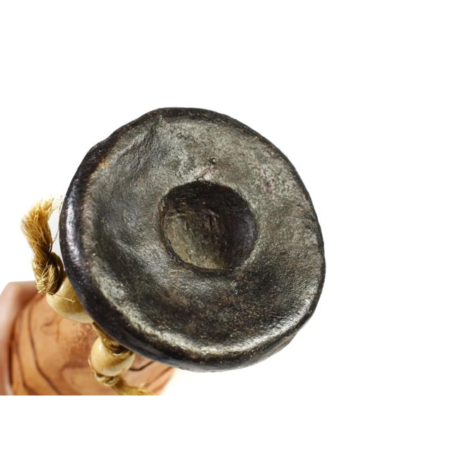 Animal Skin Folk Art Handmade Pottery Clay Art Wrapped Covered With Leather Candlestick Candle Holders - Set of 3 For Sale - Image 7 of 8