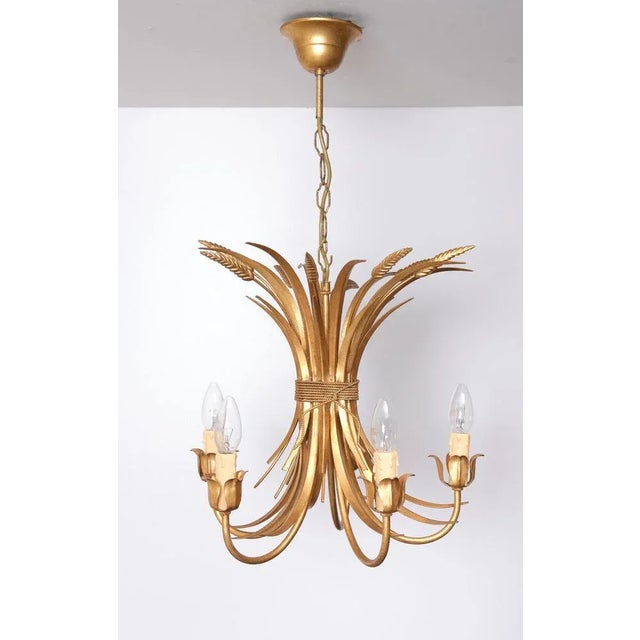 Gilded Brass Wheat Sheaf Chandeliers, Italy, 1970s, Set of 2 For Sale - Image 10 of 11