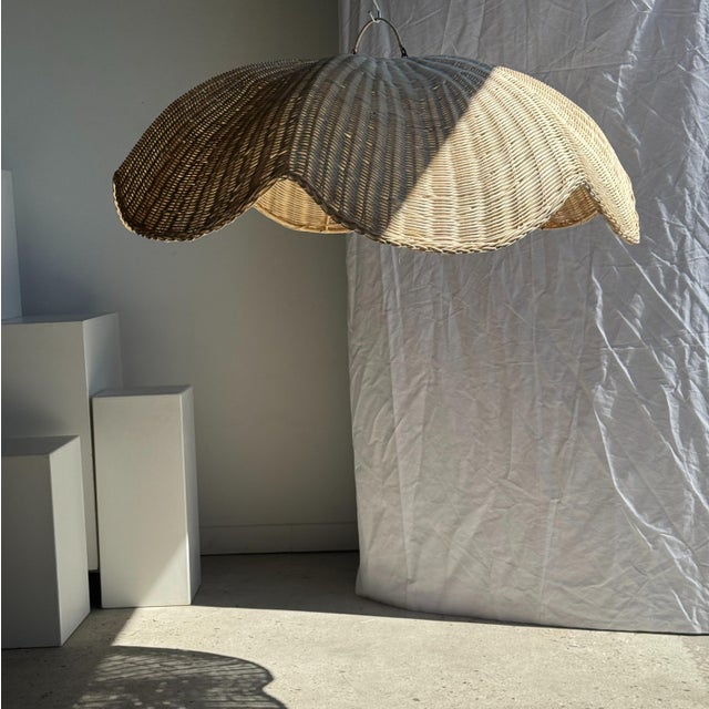 Large Rattan Tulip Pendant Light, 1980s For Sale - Image 3 of 11