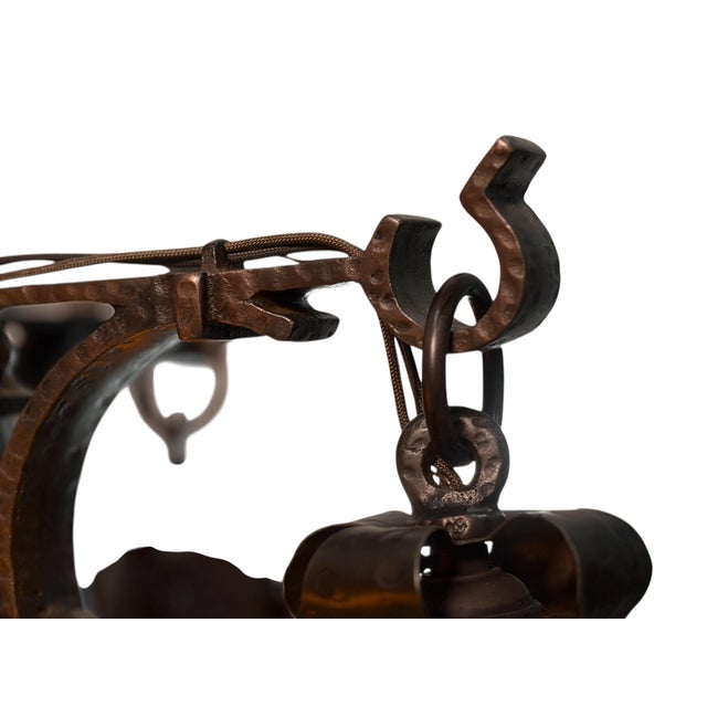 1910s Arts and Crafts 5 Light With Four Lanterns and Mica Dome Bottom Light For Sale - Image 4 of 16