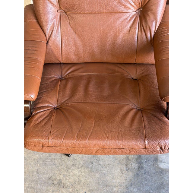 Pair of Brown Leather Swivel Lounge Chairs Danish Mid-Century Modern 1970s For Sale In Los Angeles - Image 6 of 13