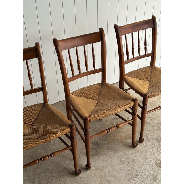 1960s Vintage Maple Dining Chairs With Hand-Woven Rush Seats, Set of Six For Sale - Image 5 of 18
