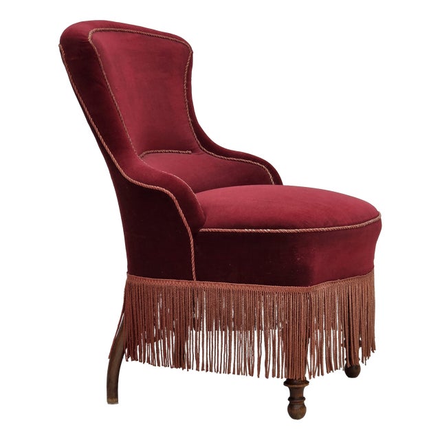 Danish Cocktail Lounge Chair in Cherry-Red Furniture Velour, 1950s For Sale