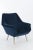 Wonderful Italian armchair with angular shapes and brass legs. The chair has a new dark blue velvet upholstery. In...