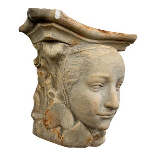 Late 20th Century Vintage Cast Stone Ladies Head Hanging Wall Shelf For Sale