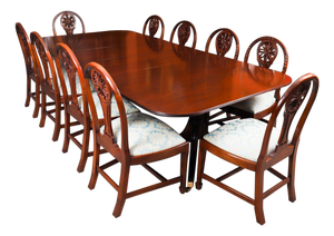 Vintage Dining Table by William Tillman and Hepplewhite Revival Dining Chairs, 1980s, Set of 11