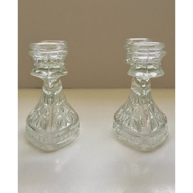 1930s Art Deco Pressed Glass Double Candlestick Holders- A Pair For Sale - Image 10 of 11