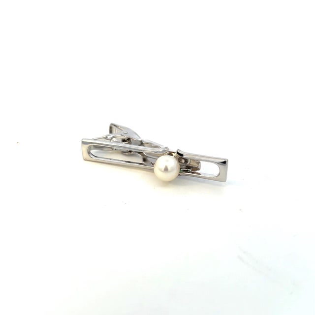 Mikimoto Estate Akoya Pearl Mens Tie Clip 7 mm Silver M413 For Sale - Image 10 of 11