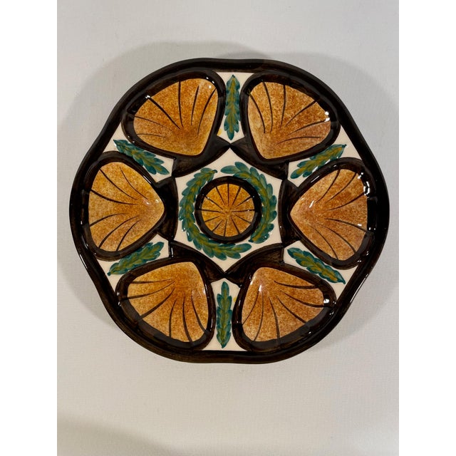 1950s Vintage 1950s French Saint Jean De Bretagne Majolica Oyster Plate For Sale - Image 5 of 18