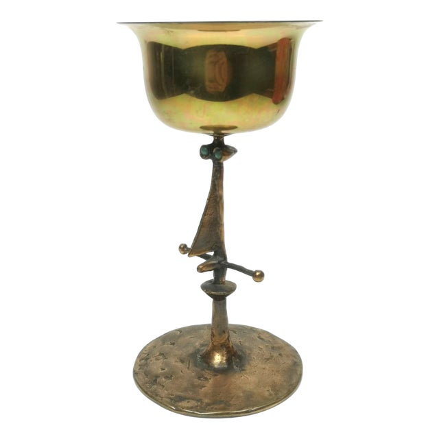 Mid-Century Brass Chalice by Lajos Muharos, 1970s For Sale