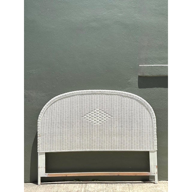 Vintage White Rattan Queen Headboard For Sale - Image 4 of 13