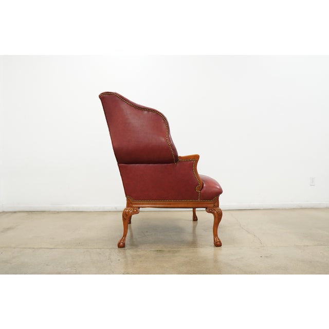 Wood Old Hickory Leather Wingback Chair and Ottoman (Set of 2) For Sale - Image 7 of 17