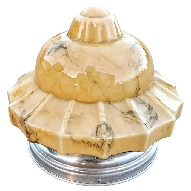 Gold Art Deco Flush Mount or Sconce in Marble-Like Glass, Austria, 1930s For Sale - Image 8 of 8