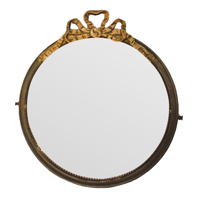 Round French Empire Style Unlaquered Brass Mirror For Sale