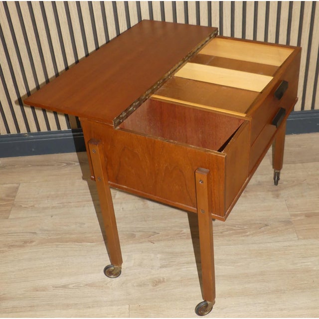 Black Vintage Sewing Cart in Walnut, 1960s For Sale - Image 8 of 10
