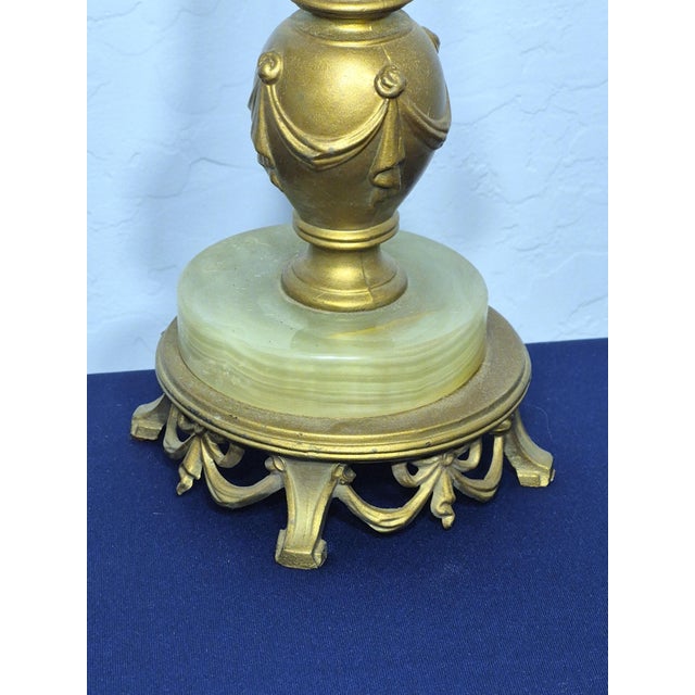 Rembrandt Lamp Company Vintage Neoclassical Rembrandt Brass & Onyx Torchiere Table Lamp For Sale - Image 4 of 11