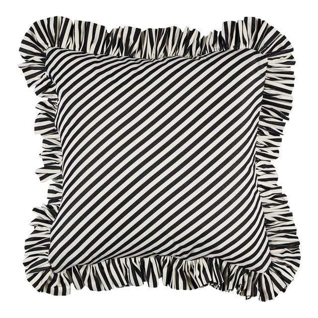 Schumacher Brigitte Stripe 18" Pillow in Black For Sale