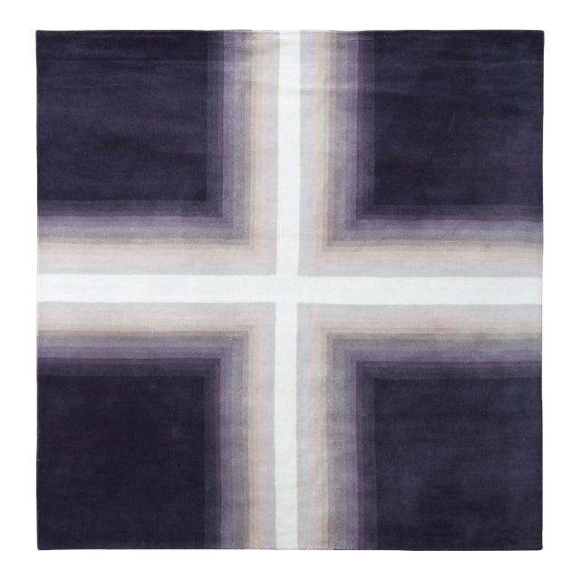 Mid-Century Modern Deco Rug in Purple White Geometric Pattern by Rug & Kilim, 6x6 For Sale