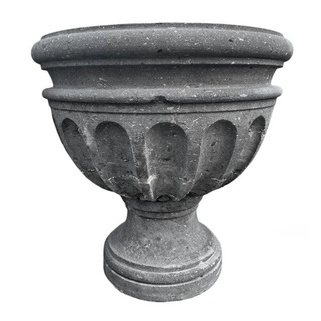 Traditional Vintage Stone Cement Carved Urn Planter For Sale - Image 3 of 4