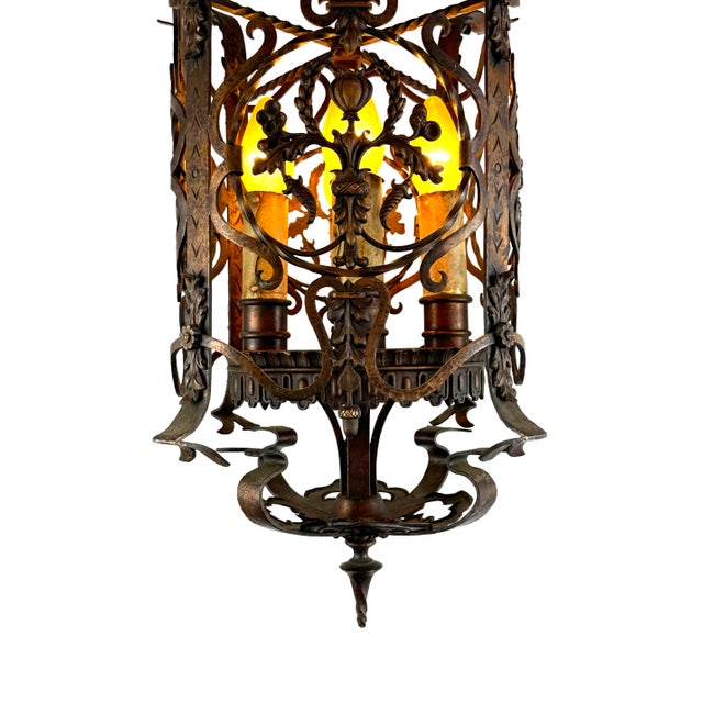 Early 1900’s Ornate cast brass gothic revival flush mount fixture with 4 E26 sockets. From a Milwaukee Wisconsin Lake...