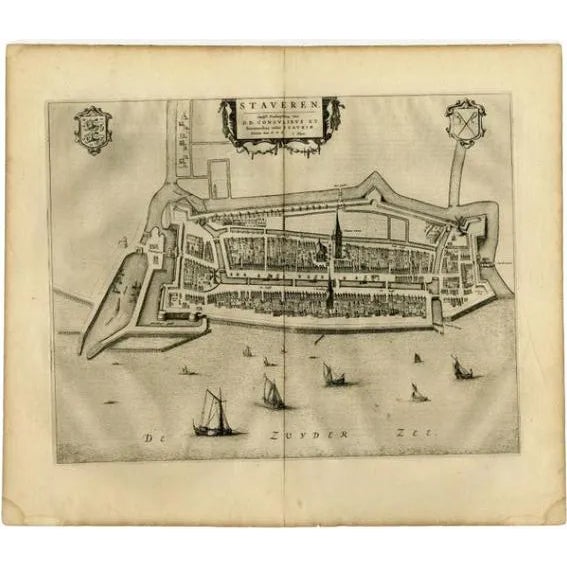 Antique Map of Stavoren by Blaeu, 1649 For Sale