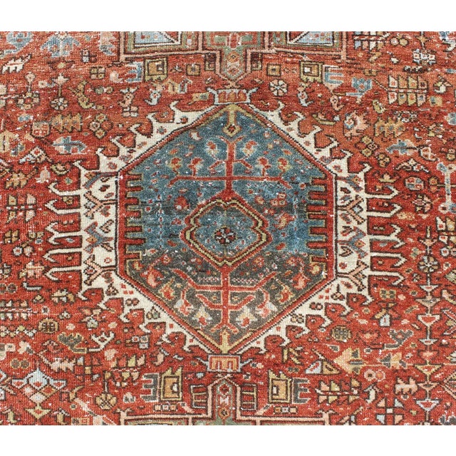 Textile Antique Persian Karadjeh Rug With Geometric Medallions and Tribal Motifs 4'10 X 6'5 For Sale - Image 7 of 13