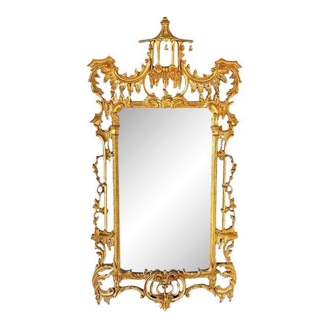 La Barge Chinese Chippendale Style Chinoiserie Pagoda Mirror Giltwood Finish For Sale