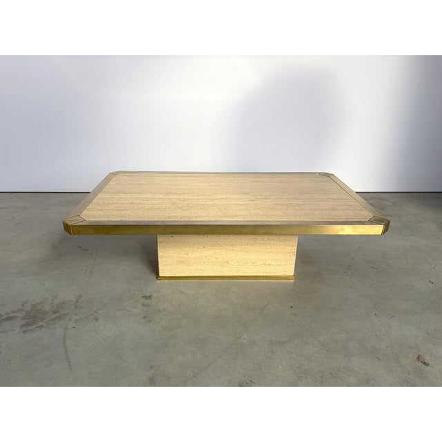 Vintage Travertine and Brass Coffee Table, 1970s For Sale - Image 11 of 12