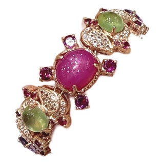 Bochic "Capri" 70 Carats Ruby & Multi Color Gem Bracelet Set 18K Gold & Silver For Sale