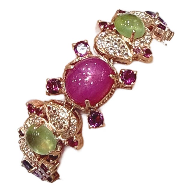 Bochic "Capri" 70 Carats Ruby & Multi Color Gem Bracelet Set 18K Gold & Silver For Sale