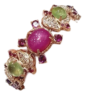Bochic "Capri" 70 Carats Ruby & Multi Color Gem Bracelet Set 18K Gold & Silver