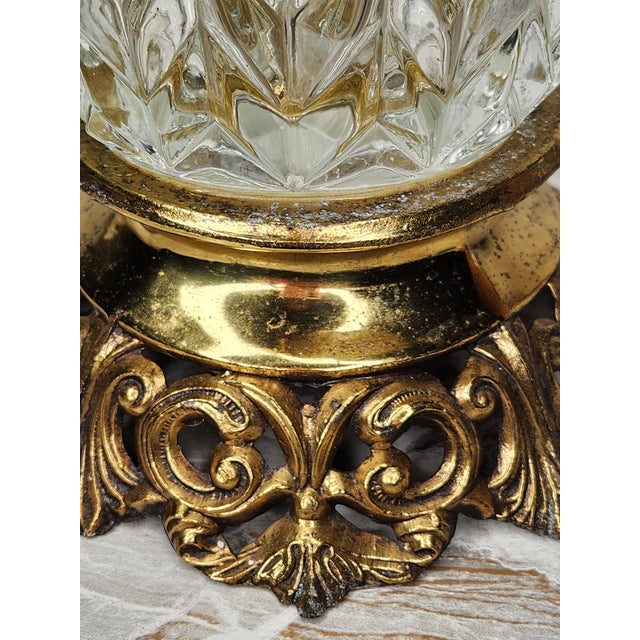 Vintage 1930s French Cut Crystal Vase With Ornate Brass Base For Sale - Image 11 of 12