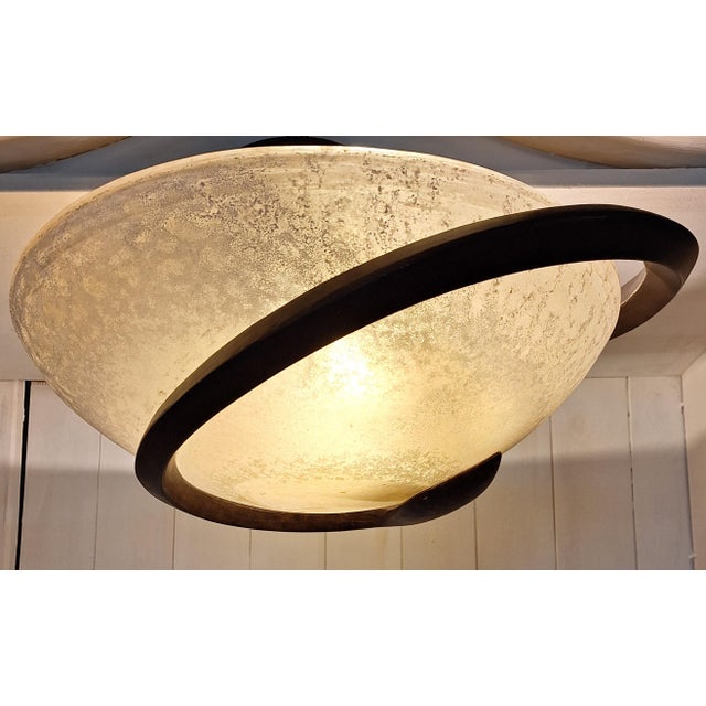 Vintage Italian Ceiling Lamp with Curved Metal Frame and Frosted Glass Shade from Lamp International, 1980s For Sale - Image 10 of 15