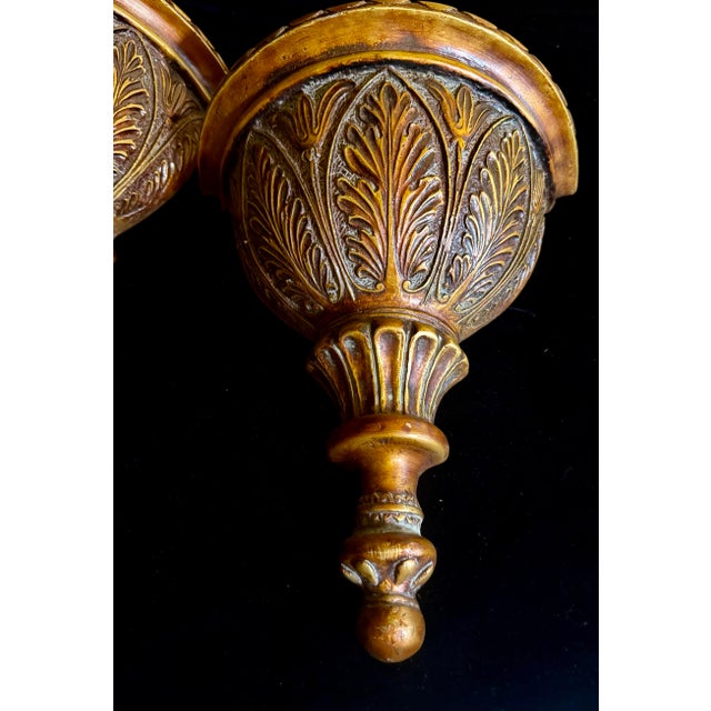 Metal Mid 20th Century Ornate Gold Demilune Wall Sconces For Sale - Image 7 of 12