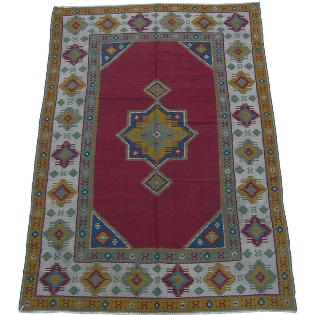 Early 20th Century 1920 Antique Geometric Medallion Style Flat Weave Kilim For Sale - Image 5 of 9