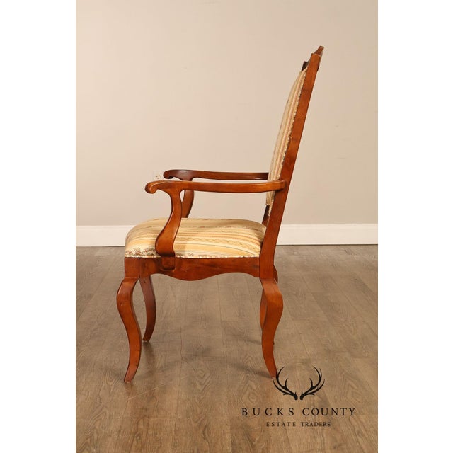 Brown Century French Provincial Style Pair Of Upholstered Ladderback Armchairs For Sale - Image 8 of 18