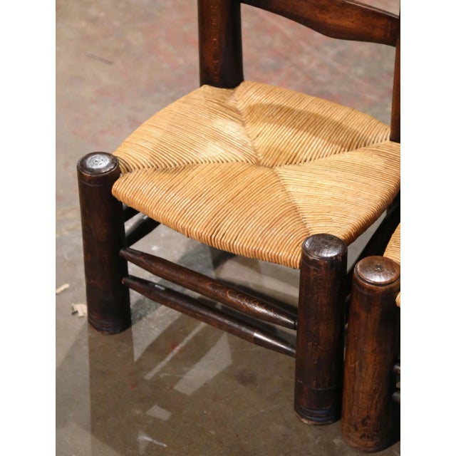 Wood Pair Early 20th Century French Walnut Rush Chairs Attributed to Dudouyt For Sale - Image 7 of 10
