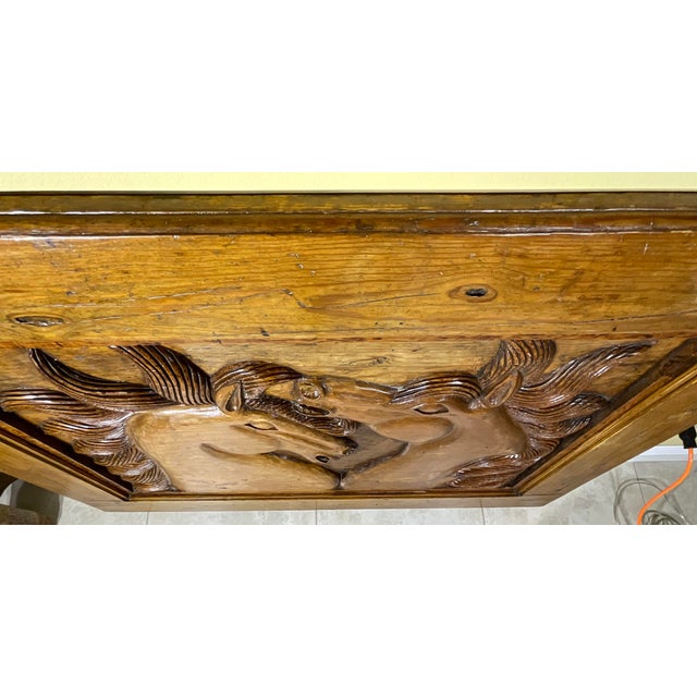 Large Antique Hand-Carved Wooden Horse Tableau - Wall Hanging For Sale - Image 4 of 12