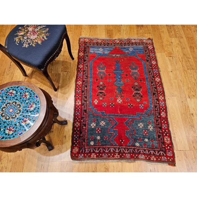 Red 19th Century Handwoven Anatolian Village Rug. Handwoven Prayer Design, 3' x 5' For Sale - Image 8 of 18